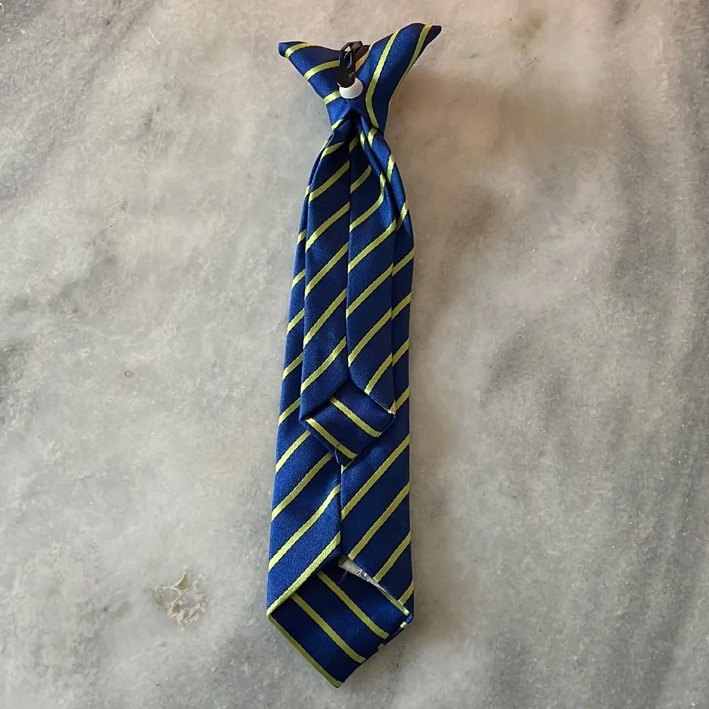 Navy & Neon Green Striped Baby Boys Clip On Tie